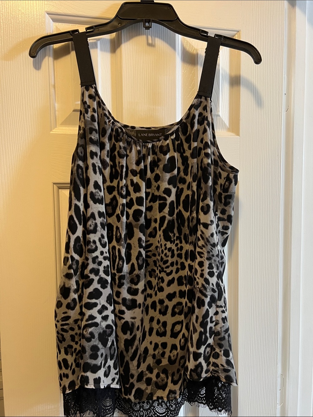 Lane Bryant Black and Gray Leopard-Print Lace Trim Camisole